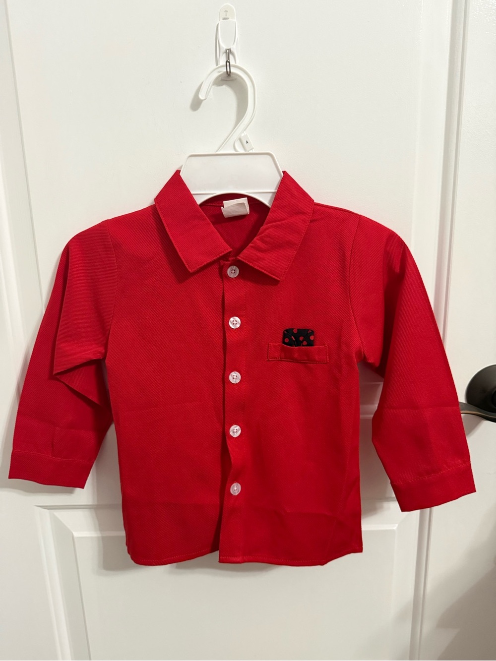 Red Button-Up Kids Shirt with Pocket Accent